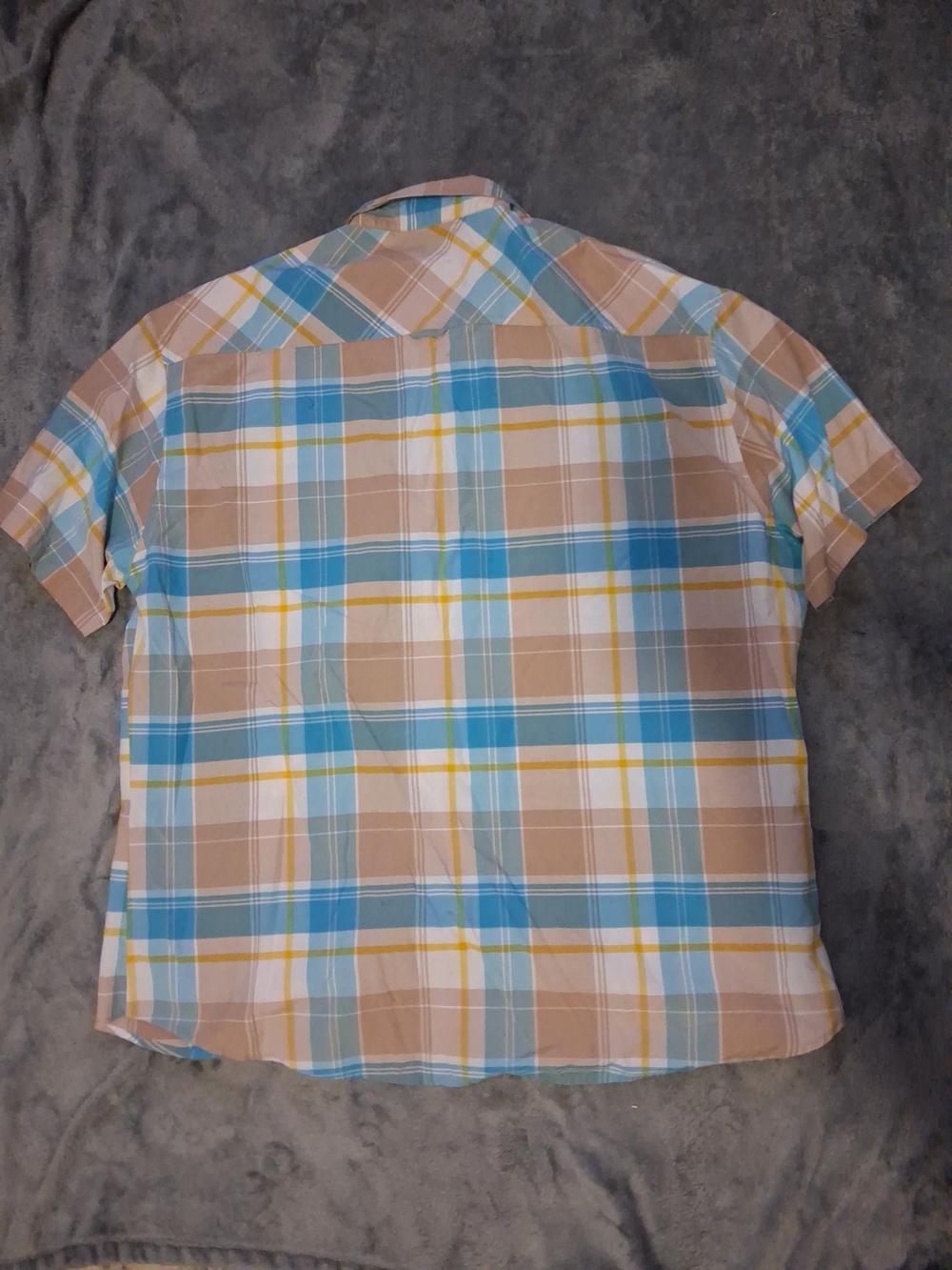 Ablanche Casual Short Sleeve Plaid Button-Down Shirt  Blue & Tan - Picture 5 of 5